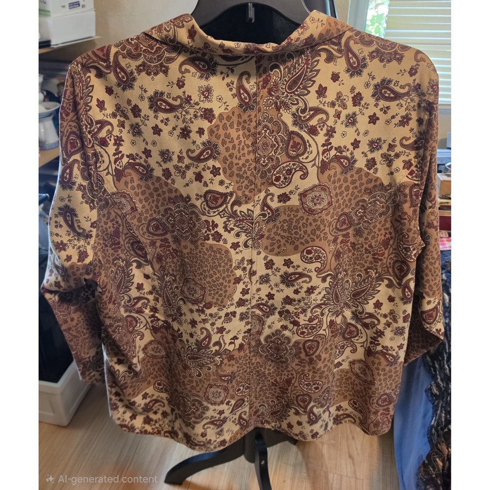 Pappagallo Womens Copper Brown Paisley Lined Long Sleeve Blouse Jacket 2X - Picture 4 of 7